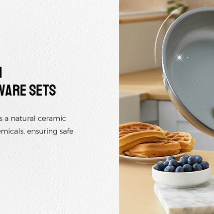 Healthy Ceramic Non-stick Induction Cookware, 10-piece Camping Pot and Pan Set with Detachable Handles