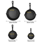 Set di 4 Padelle in Ghisa Non Rivestite con Manico Singolo, 14/16/20/26CM, per Cucina Domestica e Campeggio all'Aperto