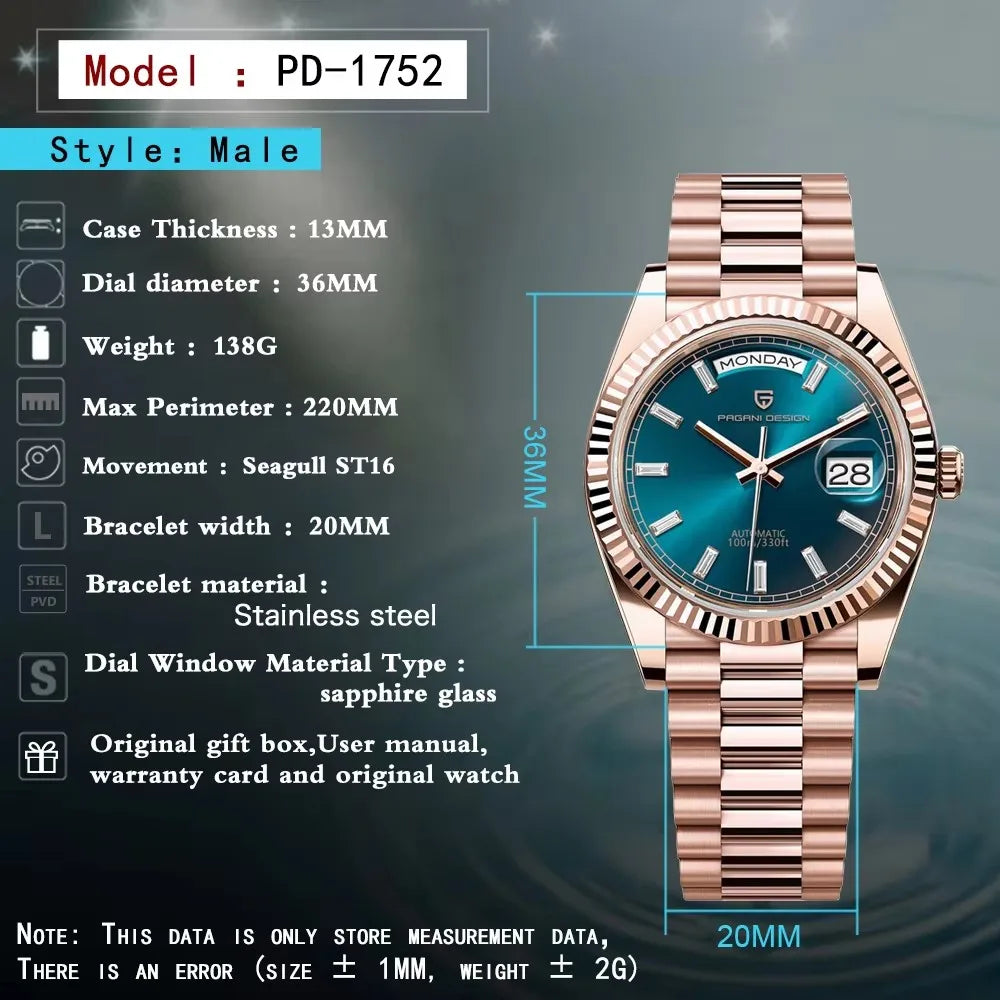 PAGANI DESIGN Orologio Meccanico Automatico Uomo Acciaio Inossidabile Vetro Zaffiro