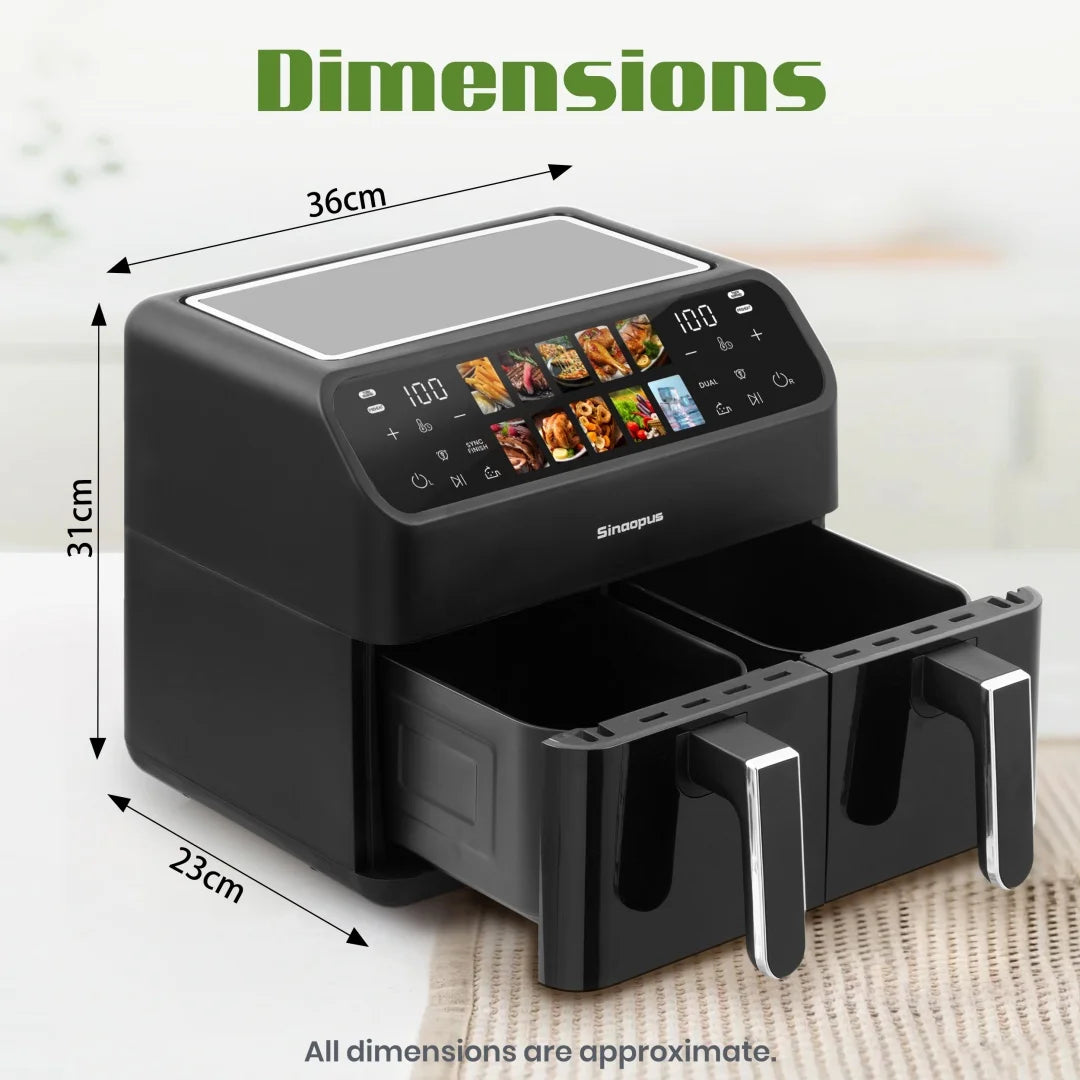 Friggitrice ad Aria Calda Senza Olio da 9L con Doppio Cestello e Finestra - Kitchen
