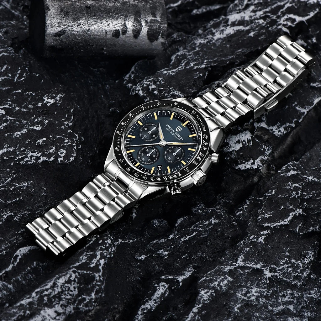 PAGANI DESIGN Orologio da Polso al Quarzo con Vetro Zaffiro, Cronografo Sportivo Impermeabile 10 Bar, Acciaio Inossidabile 316L