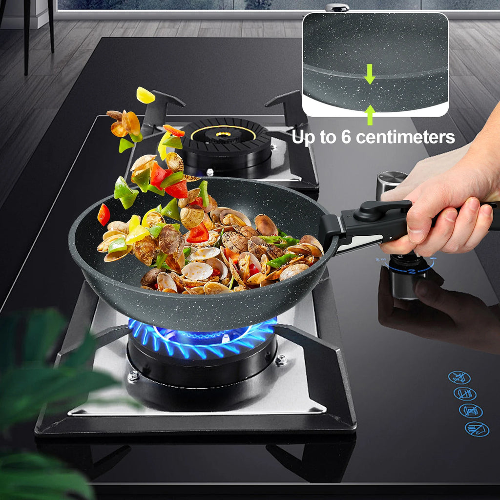 Set di 5 Pentole e Padelle Antiaderenti con Manico Staccabile, Set di Pentole per Cucina a Induzione, Pentole Salutari per Camper