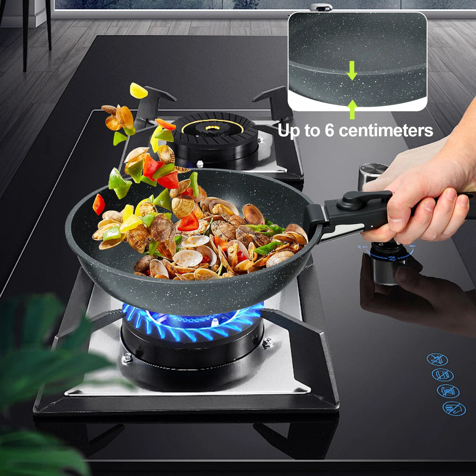 Set di 5 Pentole e Padelle Antiaderenti con Manico Staccabile, Set di Pentole per Cucina a Induzione, Pentole Salutari per Camper