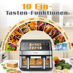 Friggitrice ad Aria Calda 8,5L 2000W con Doppio Cestello e Finestra LED Touch, 10 Programmi