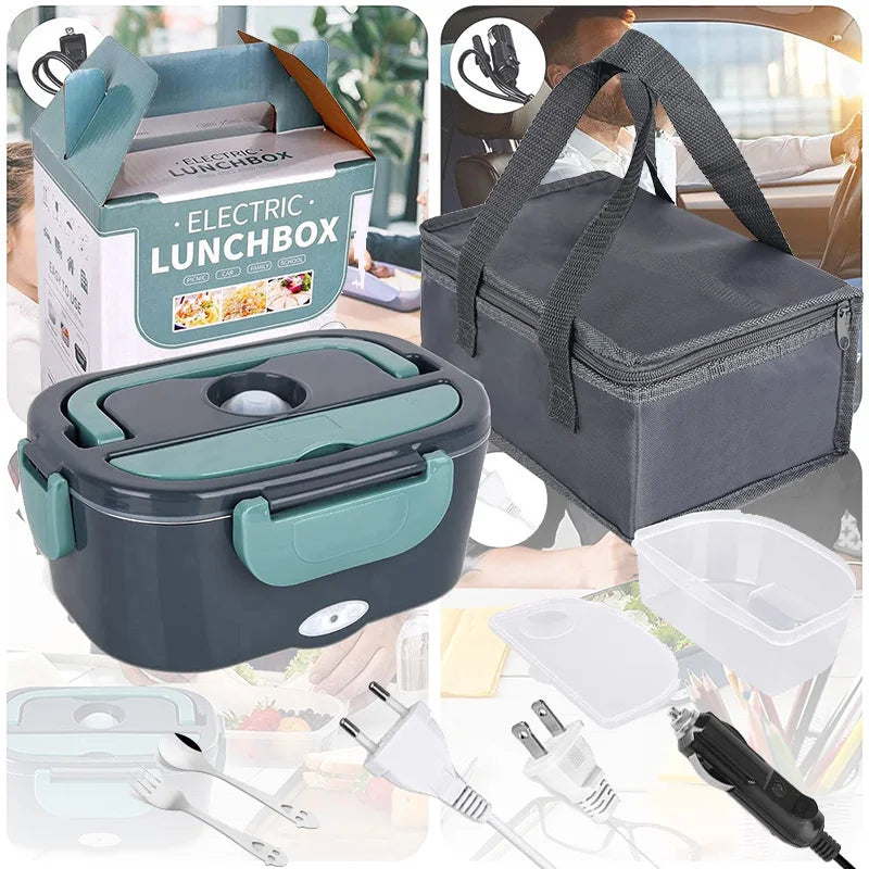 2-in-1 elektrische Edelstahl-Brotdose und Behälterset mit automatischer Heizfunktion, Kühltasche, Gabel, Löffel