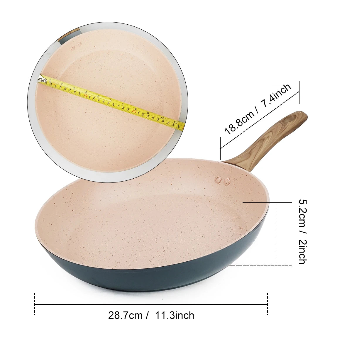 Padella colorata da 20/24/28 cm con manico in legno, padella antiaderente, padelle per frittata per pancake per tutti i fornelli, pentole da cucina per la casa