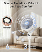 Aigostar Ventilatore a Piantana, 6 Velocità e 3 Modalità Silenzioso, Circolatore d'Aria 3D 850m³/h, Flusso 8m, Timer 12H, Altezza 100cm, Telecomando e Display Touch, Funzion Aroma per Camera e Ufficio
