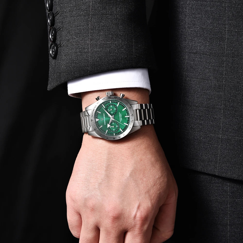 PAGANI DESIGN Orologio da Uomo Pilota al Quarzo Cronografo Sportivo Retrò in Acciaio Inossidabile