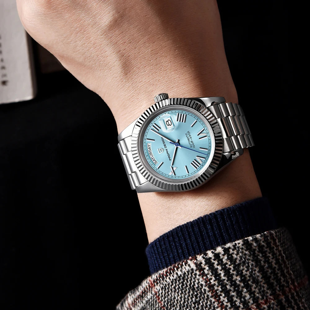PAGANI DESIGN Orologio Meccanico Automatico Uomo Ice Blue Acciaio Inossidabile Vetro Zaffiro