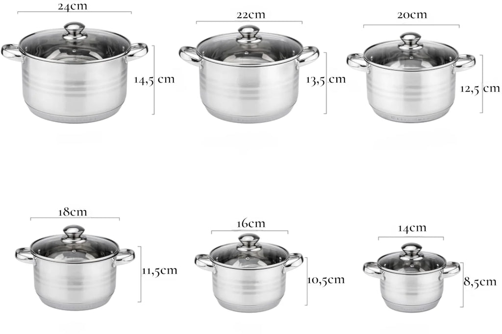 Klönberg Topfset | 12-teiliges Induktions-Kochgeschirr-Set | Edelstahl | Deckel aus gehärtetem Glas | Komfortable Griffe | Verschiedene Größen | Kratzfest | Verarbeitung aus Al