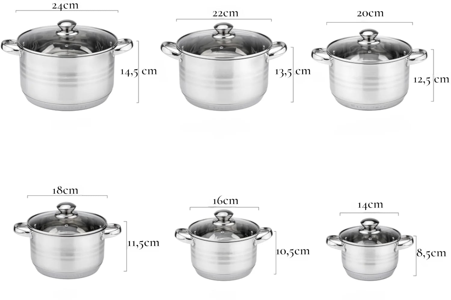 Klönberg Topfset | 12-teiliges Induktions-Kochgeschirr-Set | Edelstahl | Deckel aus gehärtetem Glas | Komfortable Griffe | Verschiedene Größen | Kratzfest | Verarbeitung aus Al