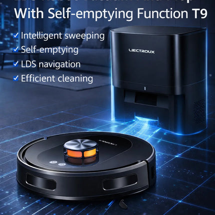 Liectroux T9 Robot Vacuum and Mop with LDS Navigation, 6500Pa Powerful Suction, Auto-Empty Station, Multi-Floor Mapping, Carpet Boost, Tangle-Free Brushes, 2.4/5GHz WiFi