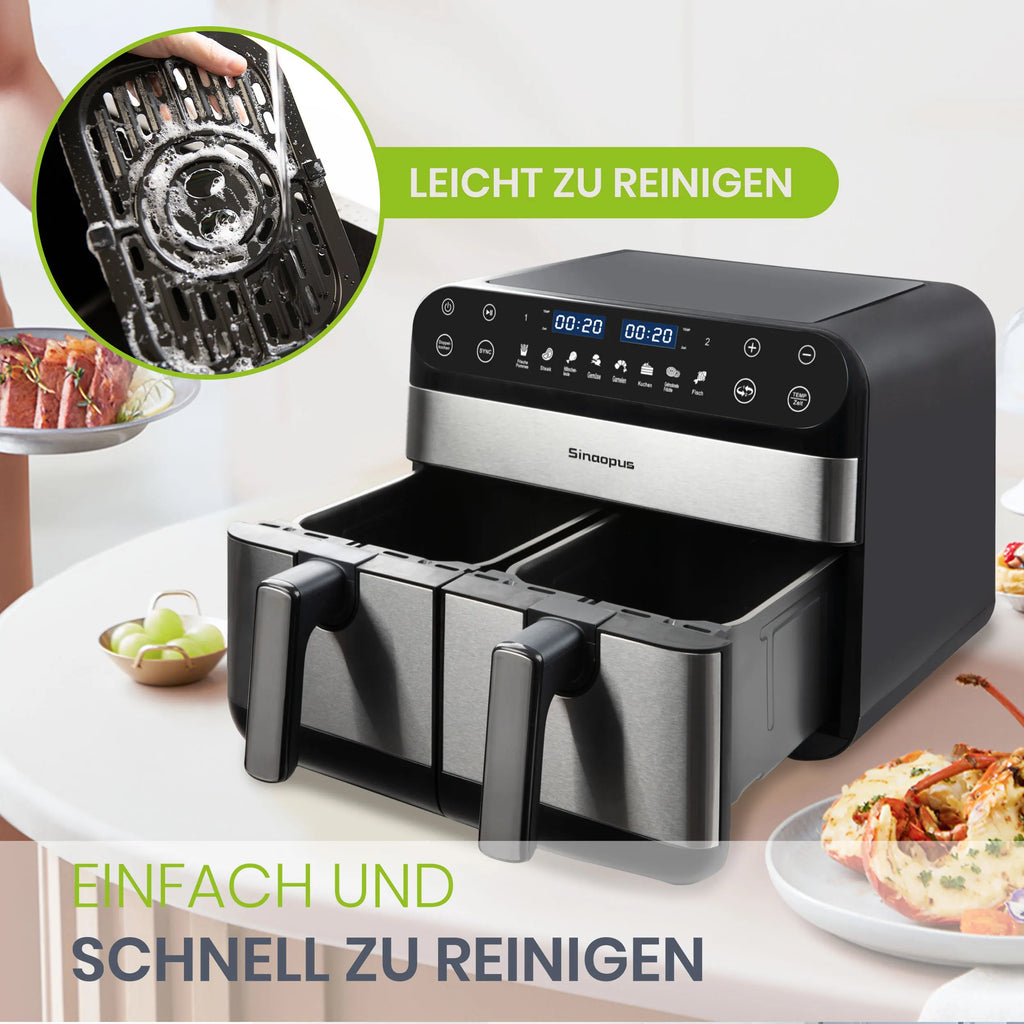 Friggitrice ad Aria Calda a Doppio Cestello 10 L 2400 W, Controllo Touch LED, Leawin