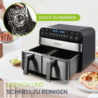 Friggitrice ad Aria Calda a Doppio Cestello 10 L 2400 W, Controllo Touch LED, Leawin
