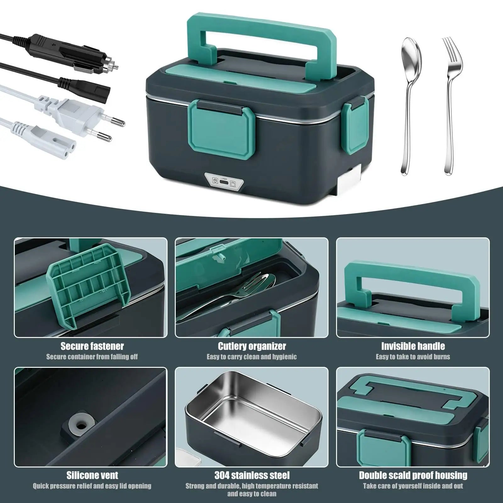 1,5/2,5 l elektrischer tragbarer Speisenwärmer, 60/90W, für Auto oder Zuhause, auslaufsicher, zum Erwärmen von Mittagessen, Bento-Box.