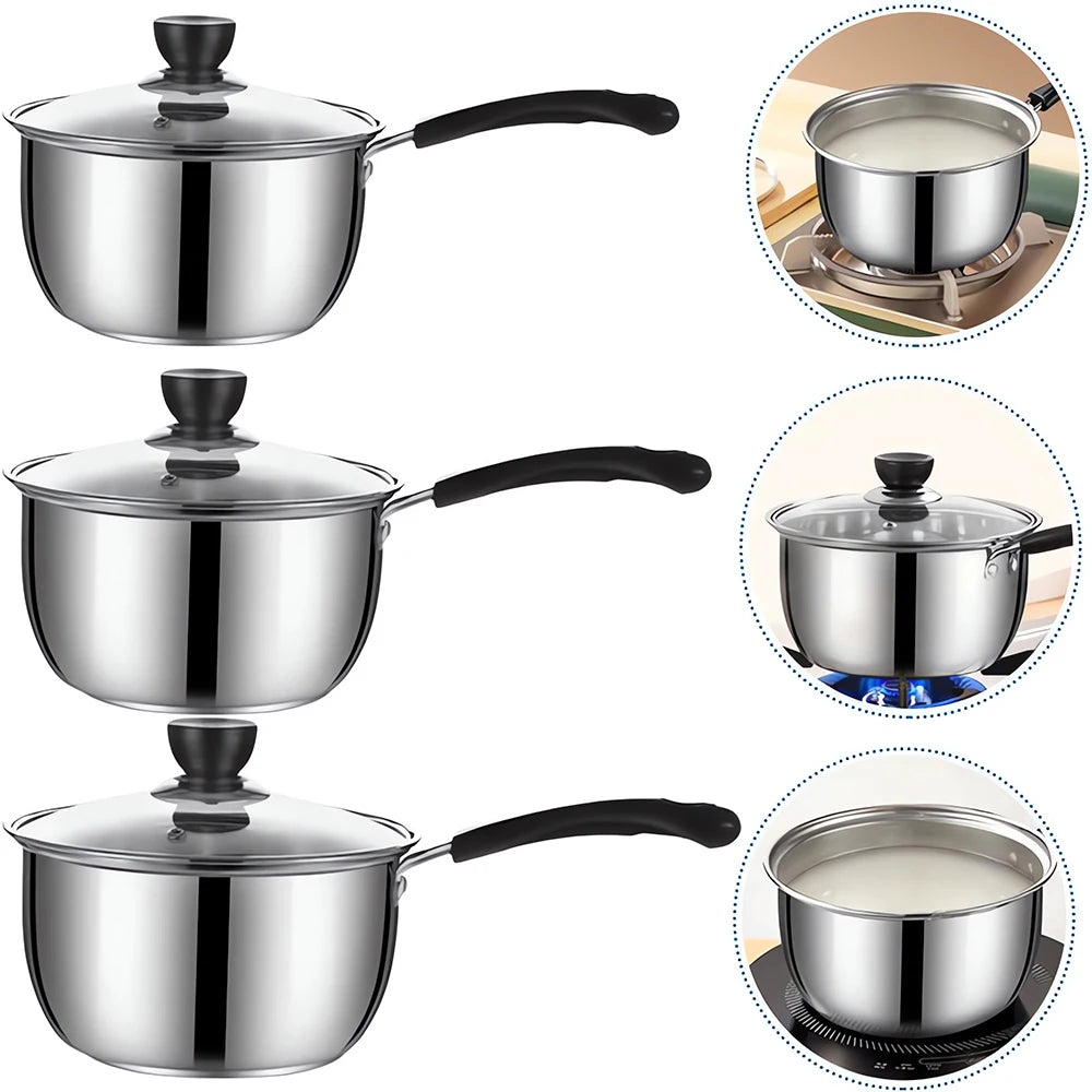 3er-Set antihaftbeschichteter Edelstahl-Töpfe für Induktion mit Glasdeckeln, 16/18/20cm