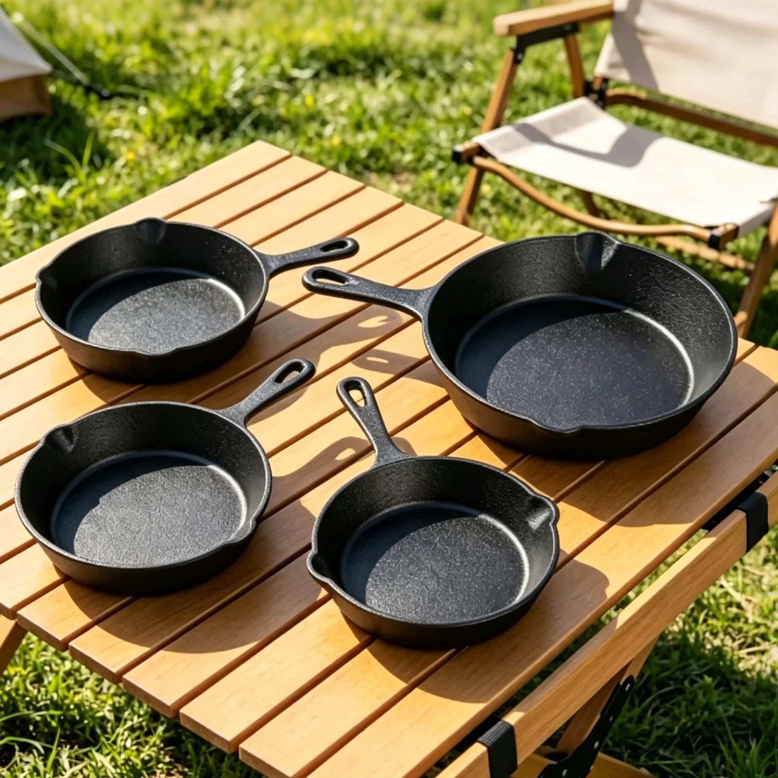 Set di Padelle in Ghisa Multi-Misura, Padella per Cottura Sana Senza Rivestimento, Ottima Ritenzione del Calore, Adatta a Tutti i Fornelli, Padella Robusta e Durevole per Bistecche, Verdure, BBQ e Brasatura