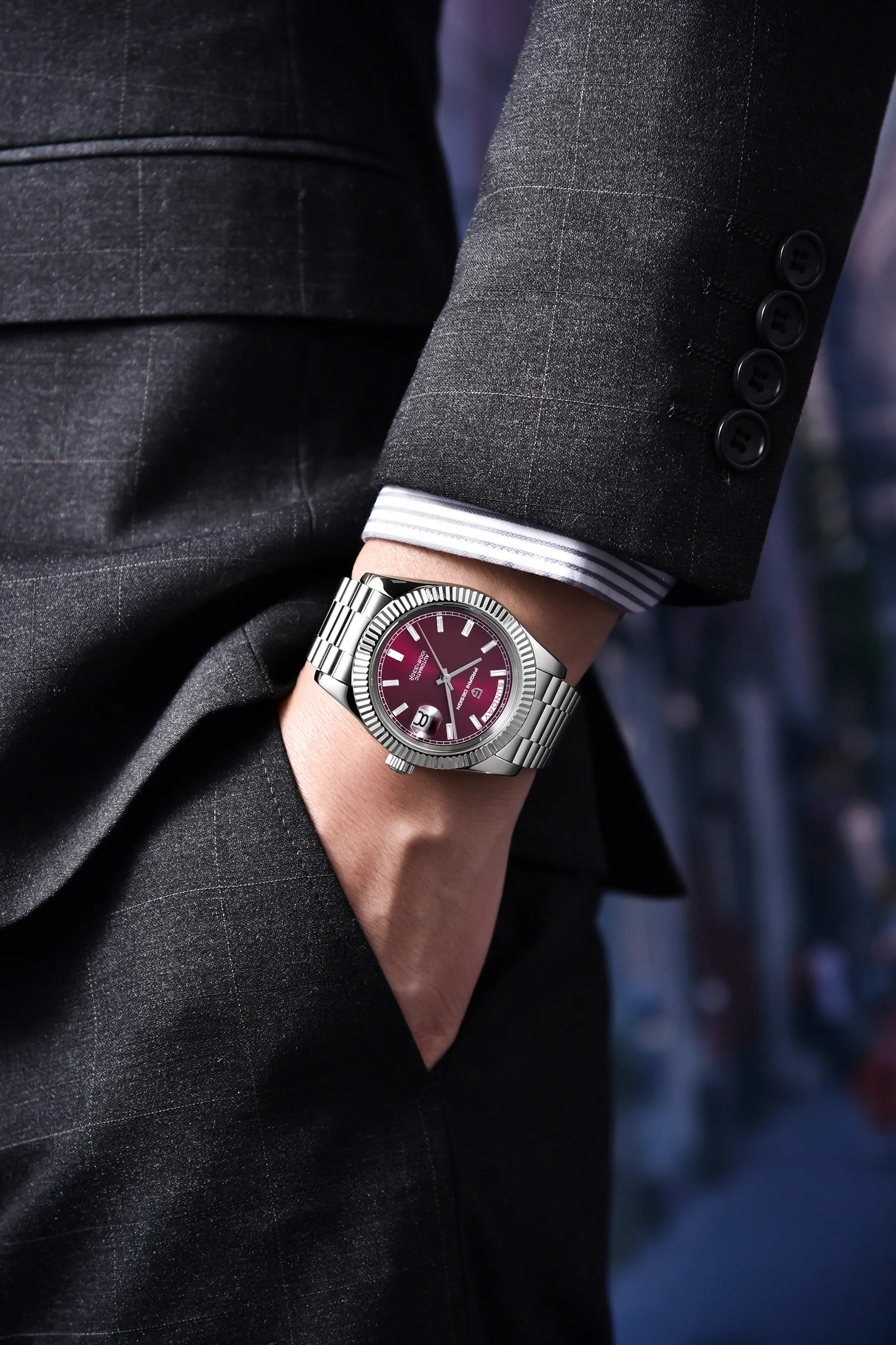PAGANI DESIGN Orologio Meccanico Automatico Uomo Ice Blue Acciaio Inossidabile Vetro Zaffiro