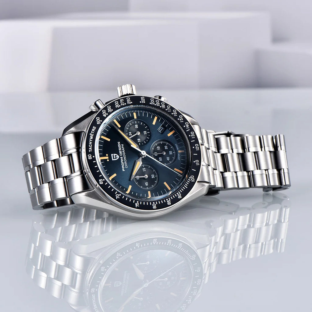 PAGANI DESIGN Orologio da uomo al quarzo con cronografo PD1701 - Cassa in acciaio inossidabile, quadrante blu, vetro zaffiro, impermeabile 10 bar