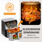 Sinaopus Elektrische Heißluftfritteuse Automatischer ölfreier 360°-Heimküchenofen 1800W 8,5 Liter Luftfritteuse mit LED-Anzeige und Sichtfenster
