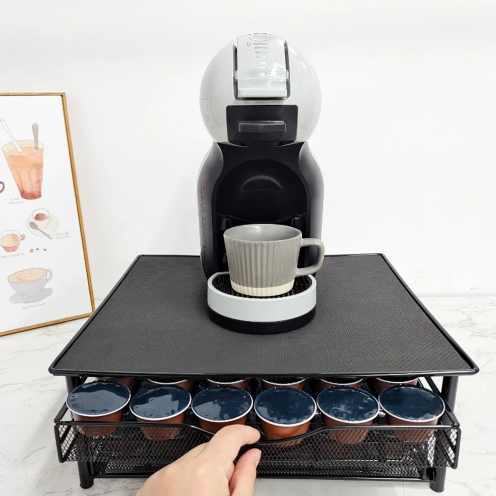2-stöckiger ausziehbarer Metall-Kaffeekapsel-Organizer, Kaffeepad-Halter für 72 Kaffeepads, rutschfeste Basis für Kaffeemaschine, Küchen-Organizer