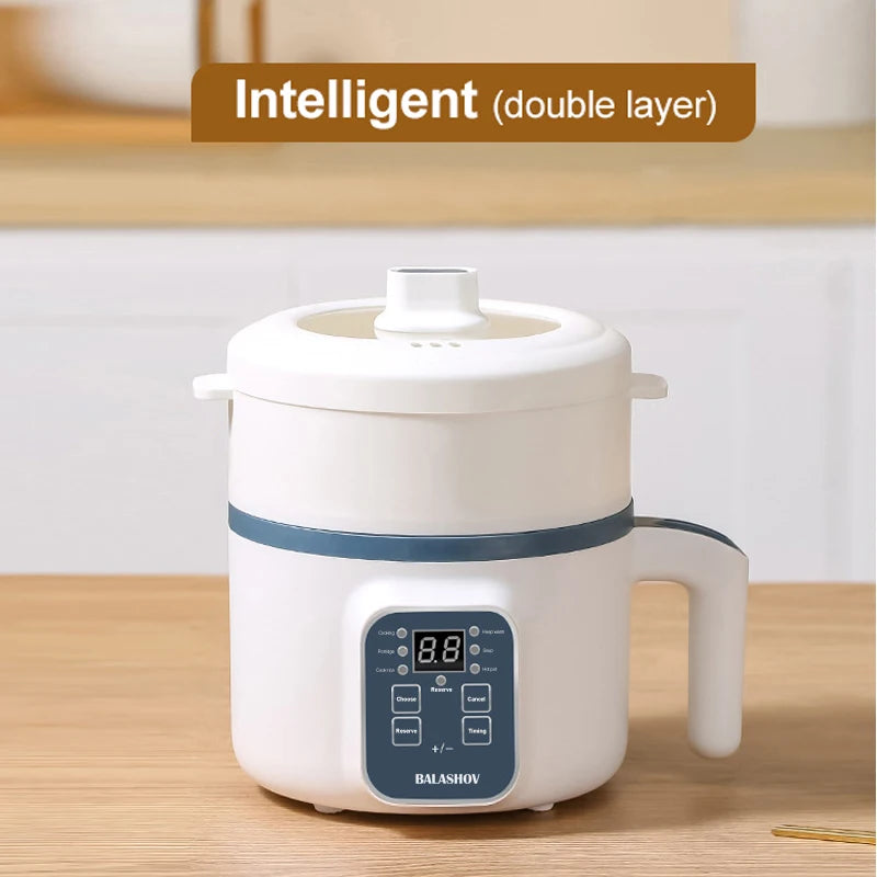 Multi-Kocher 220V Tragbarer Ein-/Doppelschicht-Elektrotopf 1,7L Antihaft-Heimküchentopf für Ramen, Knödel, Haferflocken