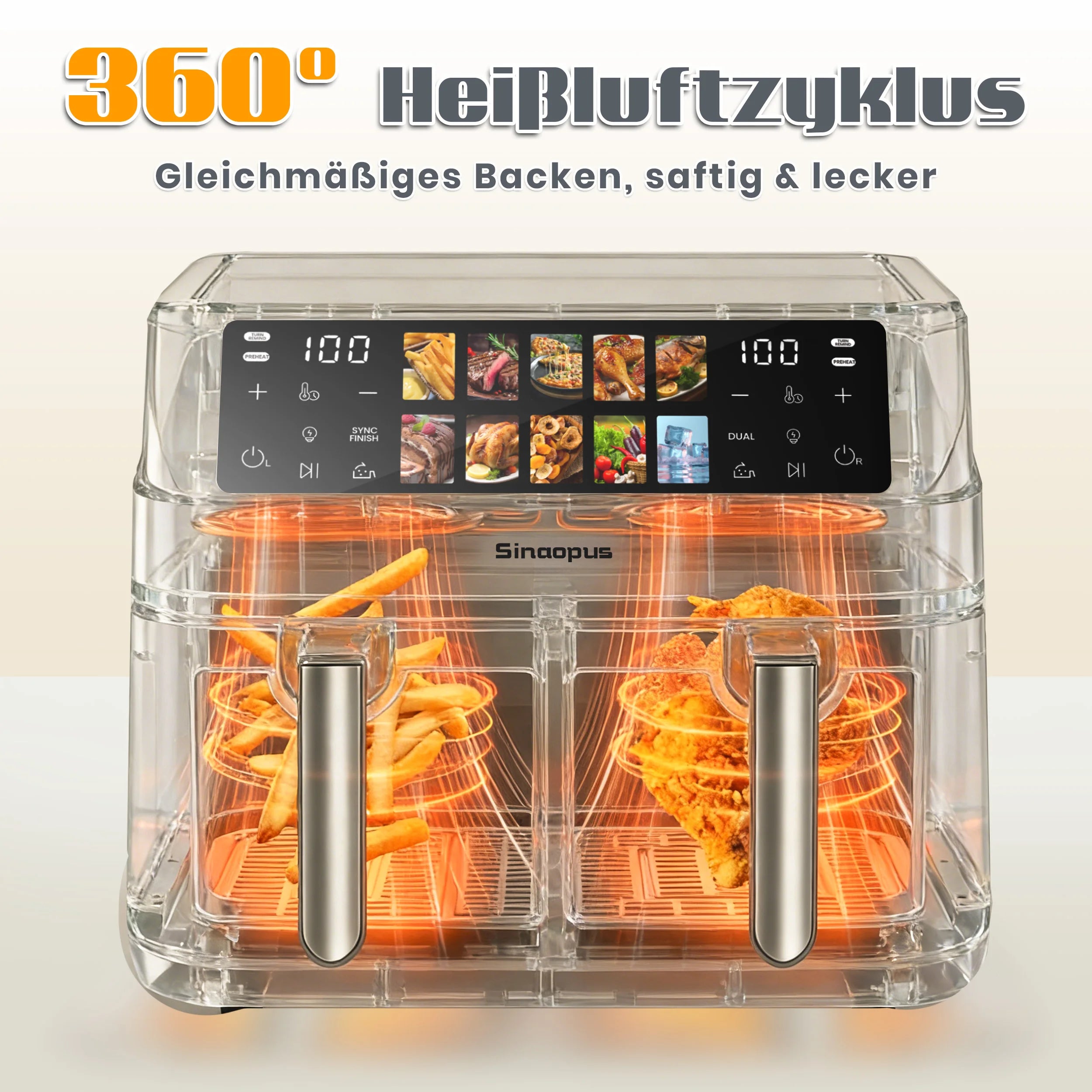 Sinaopus Friggitrice ad aria 8,5 L 2000W con touchscreen LED e 10 programmi
