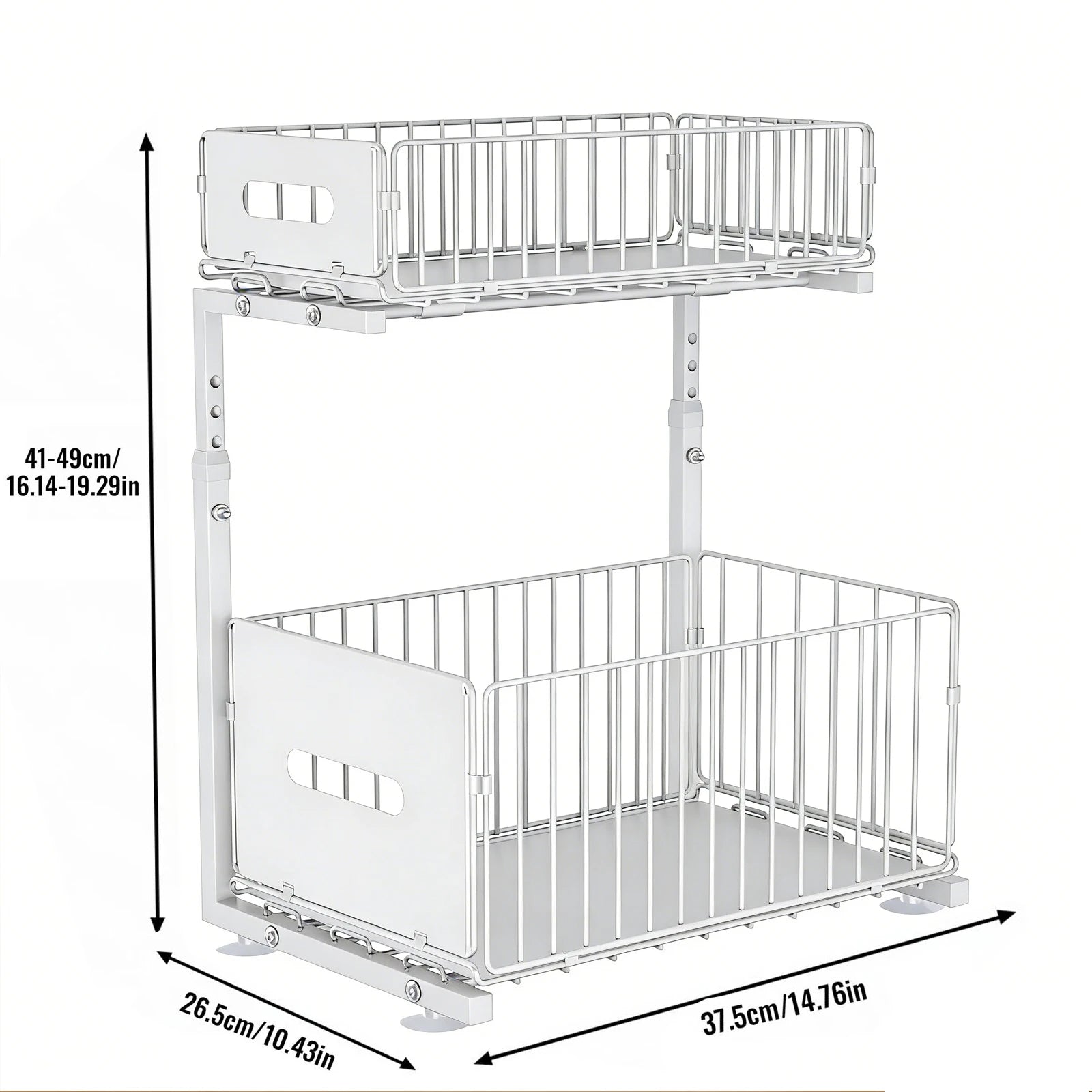 Organizzatore Estraibile a 2 Livelli con Cestello Scorrevole, Altezza Regolabile, Scaffale Sottolavello per Cucina, Porta Spezie