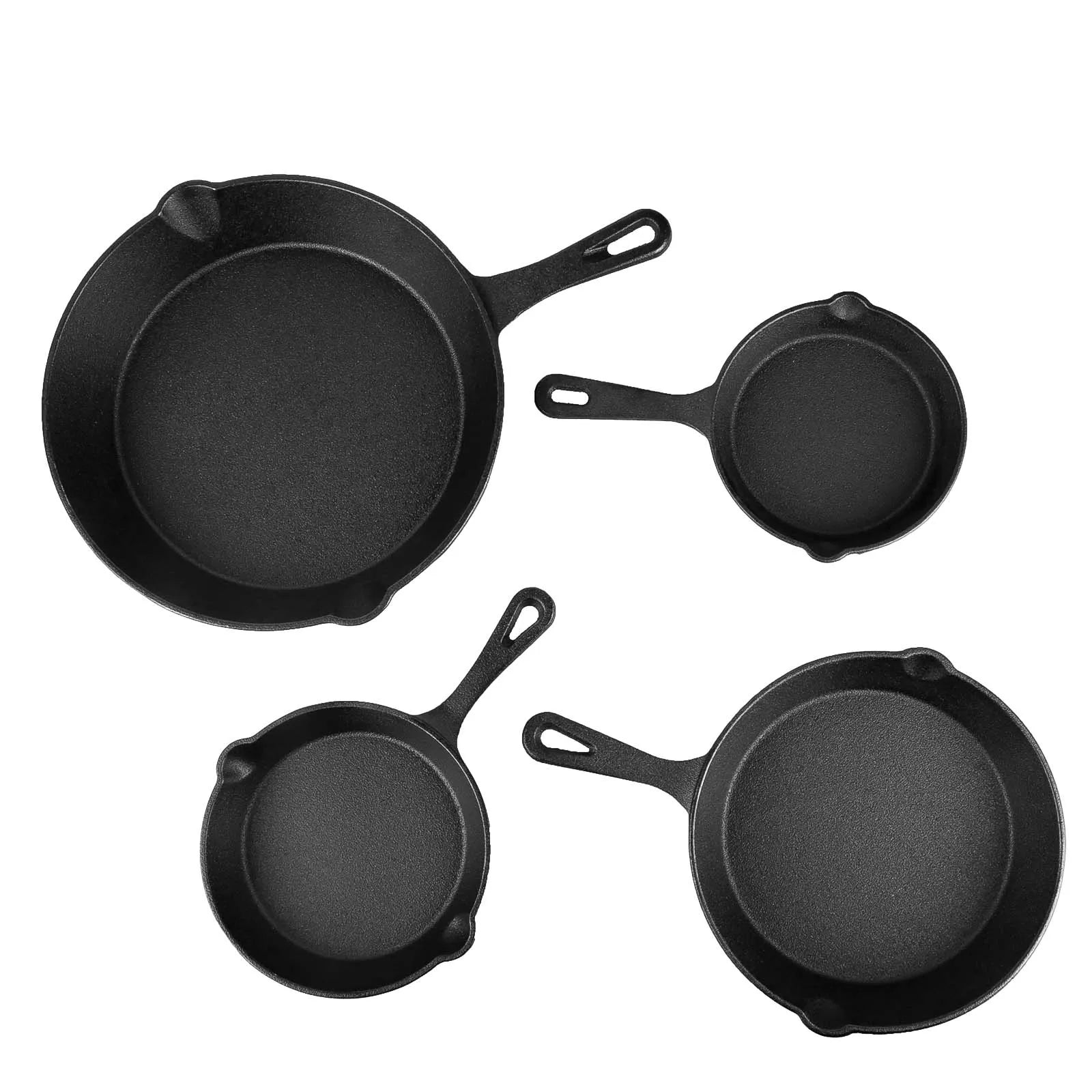 Set di 4 Padelle in Ghisa Non Rivestite Compatibili con l'Induzione, Antiaderenti per Friggere, Bistecche, BBQ, Omelette