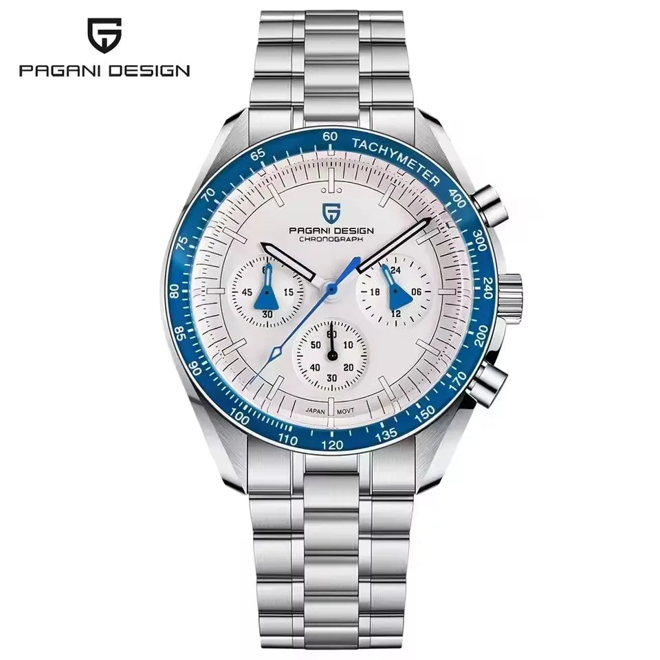 PAGANI DESIGN Orologio da Polso al Quarzo con Vetro Zaffiro, Cronografo Sportivo Impermeabile 10 Bar, Acciaio Inossidabile 316L