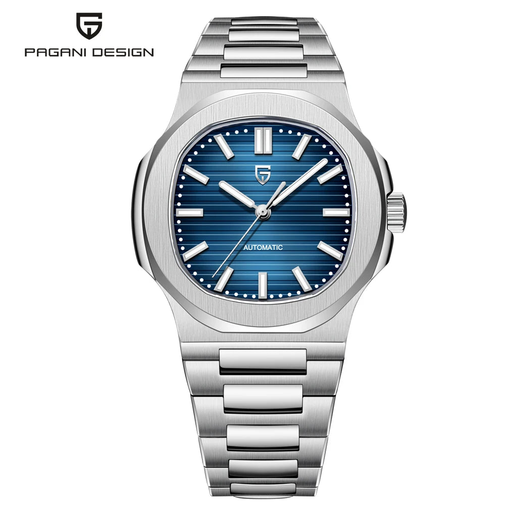 Pugani Luxus-Automatik-Herrenuhr mit entspiegeltem Saphirglas und Leuchtzeigern, Sportuhr für Herren, Lokale Lieferung