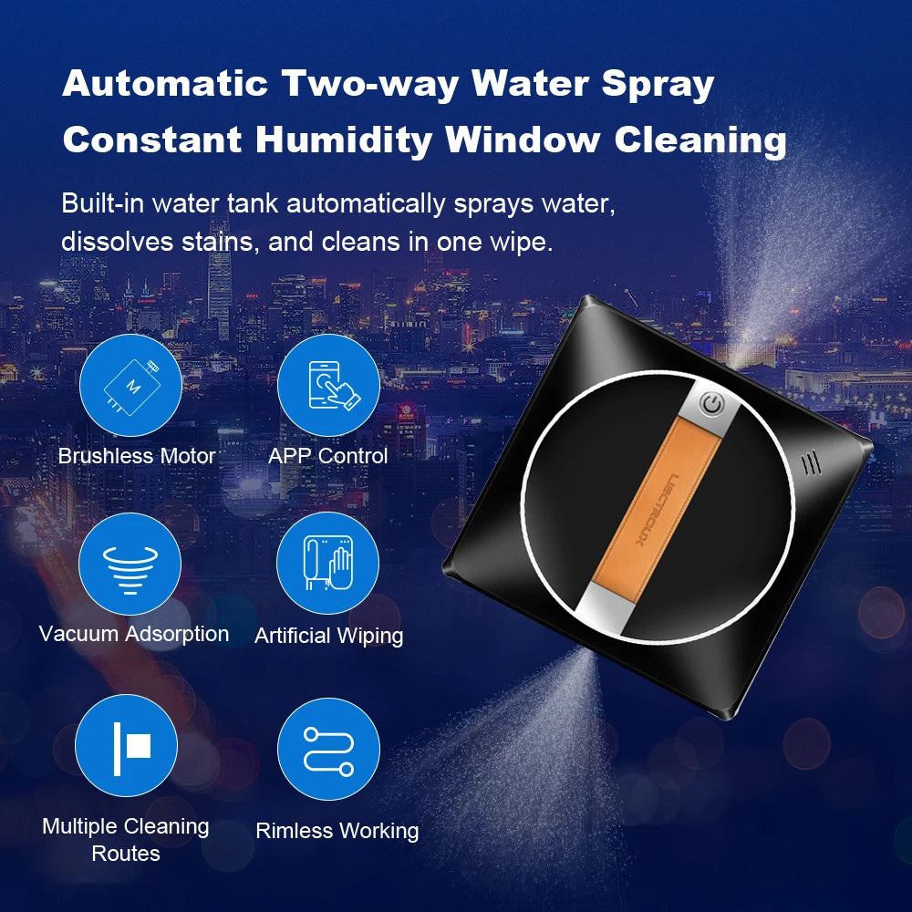 Liectroux HCR-10 Ultradünner Fensterputzroboter mit Ultraschall-Wassersprühfunktion, Fensterputzroboter, Haushalts-Fensterwischer, Trocken- und Nassreinigung, KI-Pfadplanung