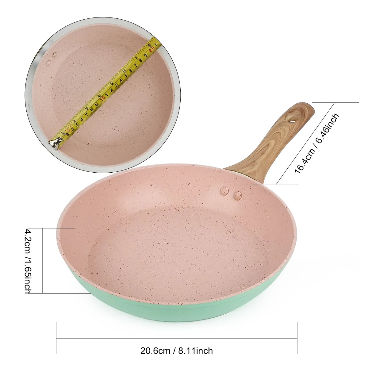 Padella colorata da 20/24/28 cm con manico in legno, padella antiaderente, padelle per frittata per pancake per tutti i fornelli, pentole da cucina per la casa