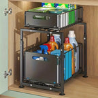 Organizer estraibile sotto il lavandino, scorrevole in altezza regolabile a 2 livelli per armadio da cucina/bagno, ripiano per barattoli di spezie