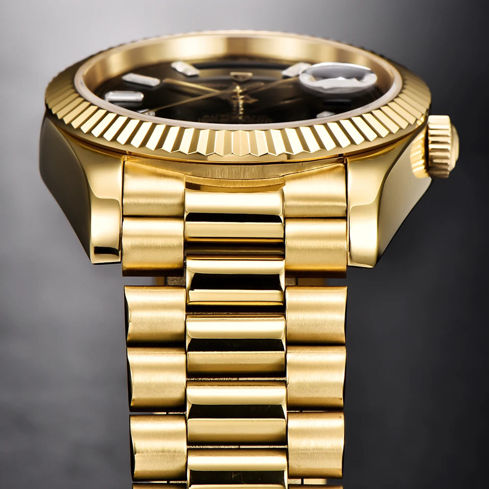 Neue PAGANI DESIGN Luxus-Herrenuhr add36 Goldfarben 2026, automatische mechanische Uhr mit AR-Saphirglas, Edelstahlgehäuse, Datumsanzeige, Armbanduhr