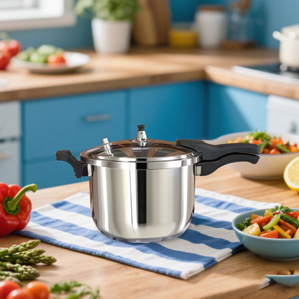 Explosionsgeschützter 5-Liter-Edelstahl-Schnellkochtopf, für schnelles Kochen, mit mehrfachem Sicherheitsventil, kompatibel mit Induktionsherd, Gasherd, robuster Kochtopf p