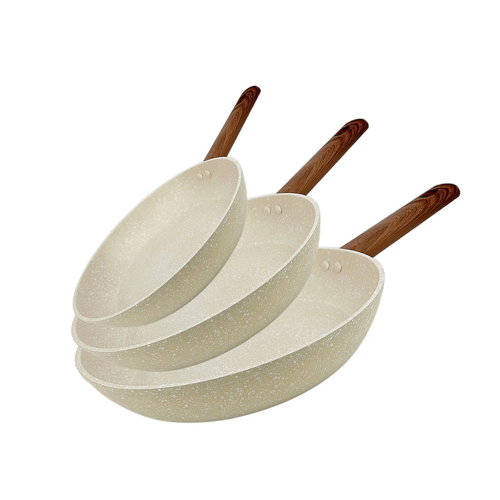 Padelle antiaderenti, set di padelle da 3 pezzi, set di pentole da cucina per la casa, padelle per pancake Omlette all'uovo, (7,8 + 9,4 + 11 pollici), bianco