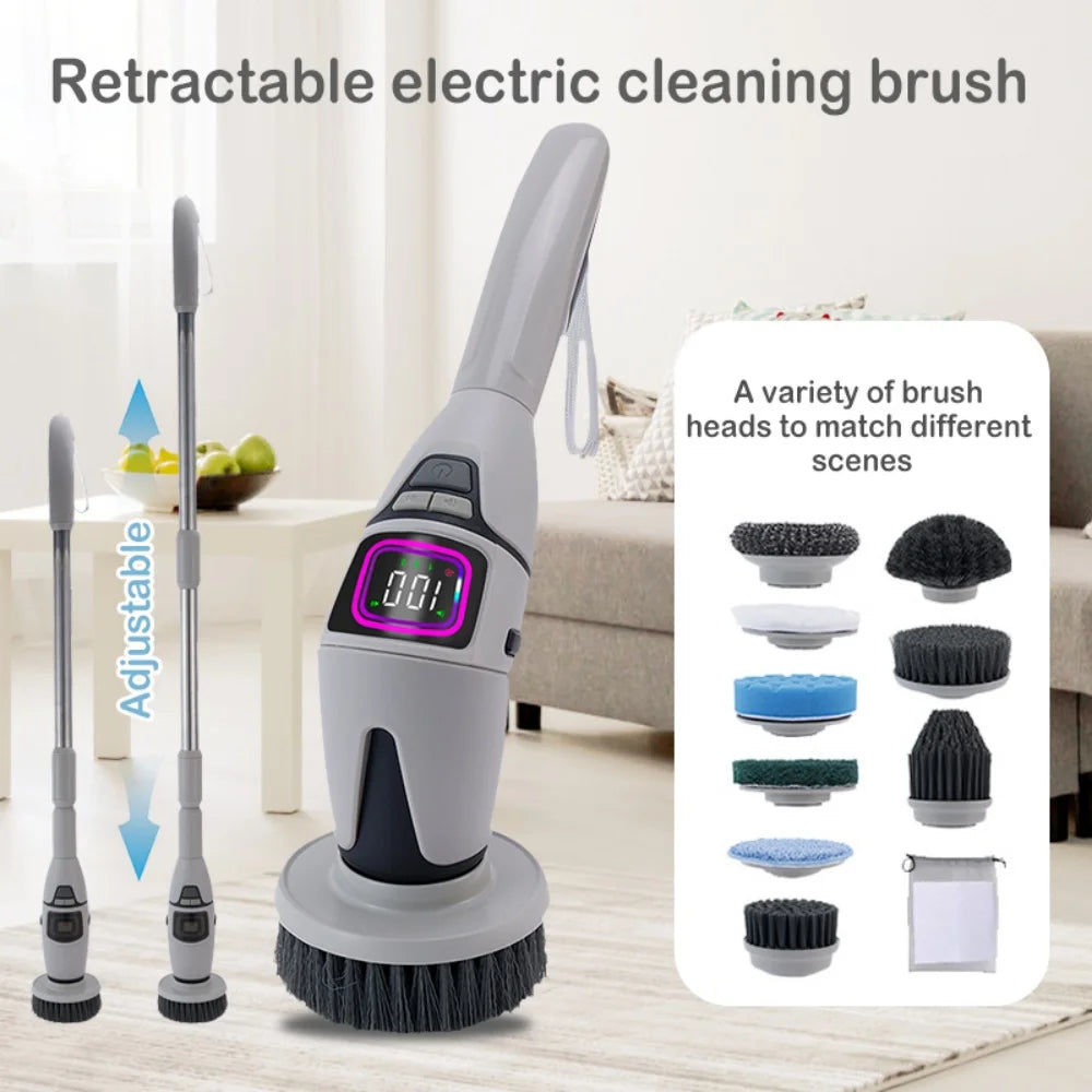 10-in-1 multifunktionale kabellose elektrische Reinigungsbürste, USB-aufladbare Reinigungsbürste, kabellose Reinigungsbürste, wasserdicht IPX7, 3-Gang rotierende elektrische Bürste mit austauschbaren Bürstenköpfen für die