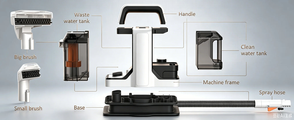 Tragbarer Teppichreiniger 750W, 15Kpa, Nassreinigungsmaschine für Stoffe und Sofas, tragbar für Autos und Tierhaare