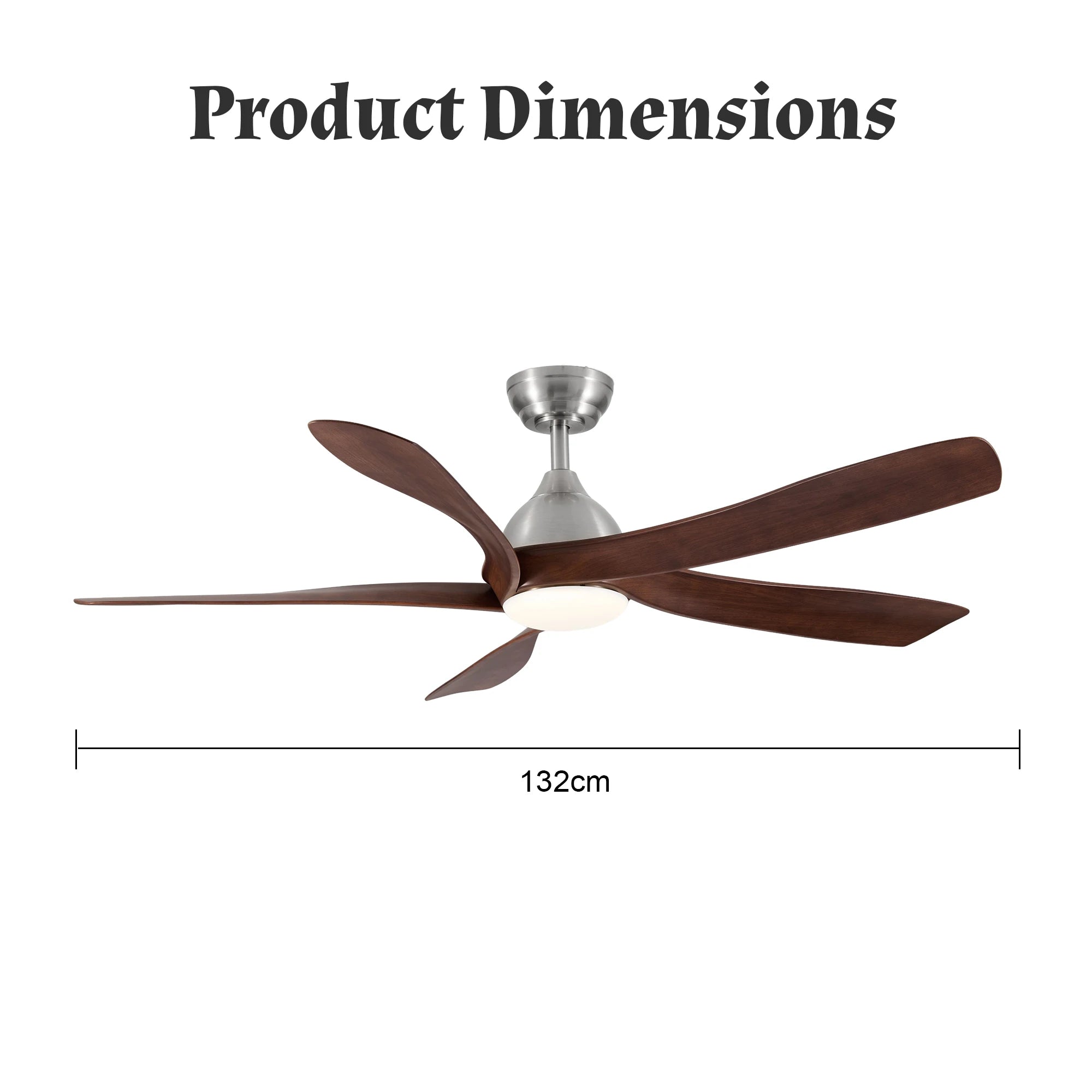 Ventilatore da soffitto da 132 cm con luce LED, 6 velocità, telecomando, reversibile, dimmerabile, finitura in legno
