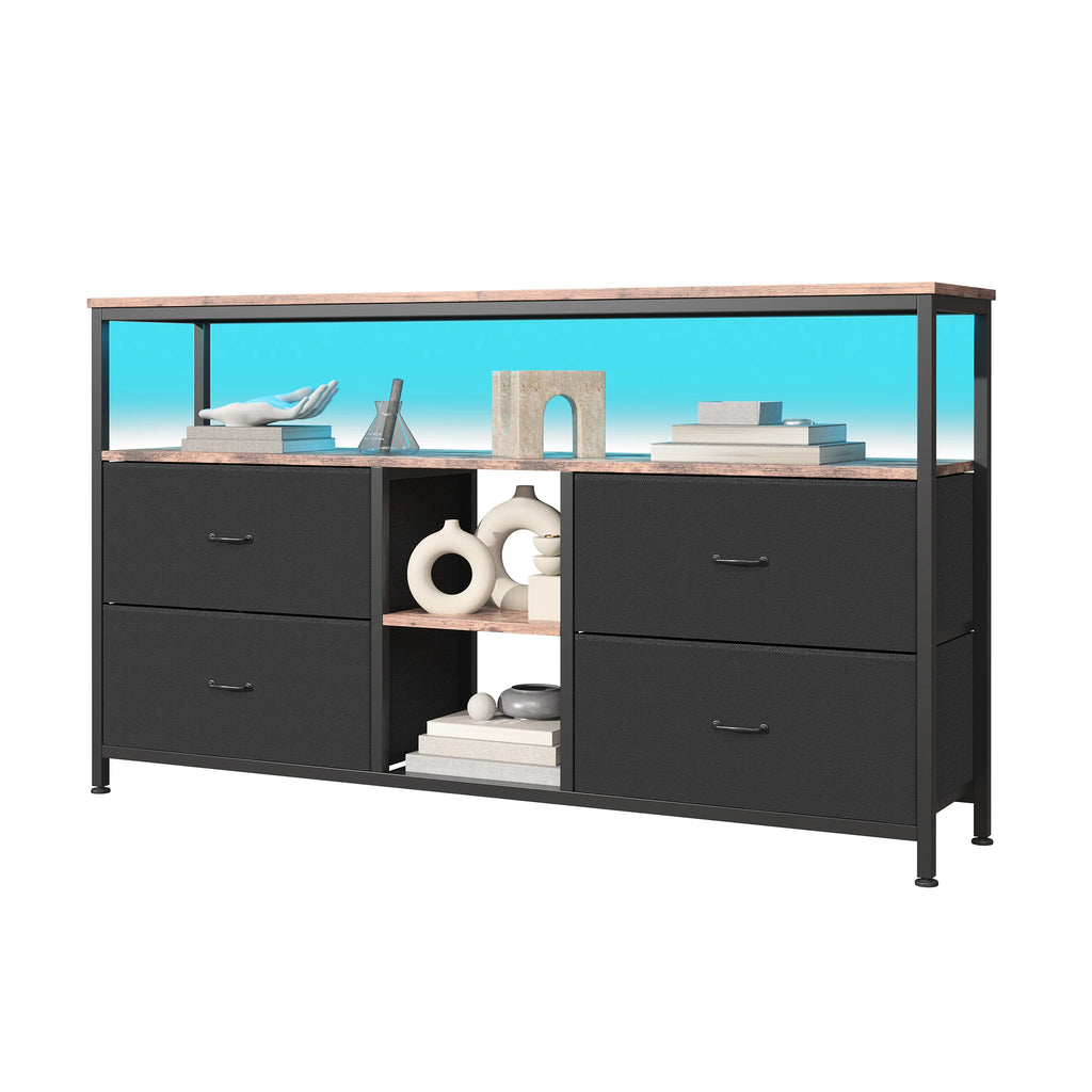 Anajqaqia Moderner TV-Ständer mit 4 Schubladen, Aufbewahrungsschrank mit LED-Beleuchtung, Metallrahmen, geeignet für Wohnzimmer und Schlafzimmer, 137 x 30 x 78 cm