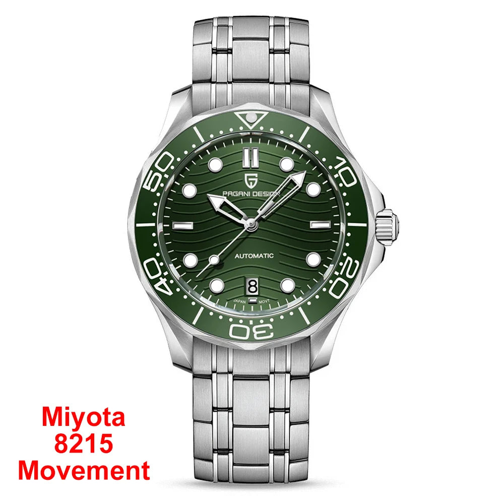 PAGANI DESIGN Orologio subacqueo automatico verde da uomo MIYOTA 8215