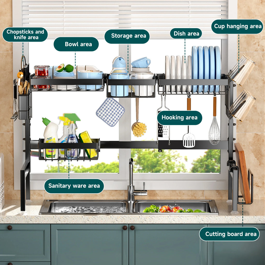 Lavello da cucina domestico regolabile di grande capacità sopra scolapiatti, scolapiatti retrattile multifunzionale in acciaio al carbonio