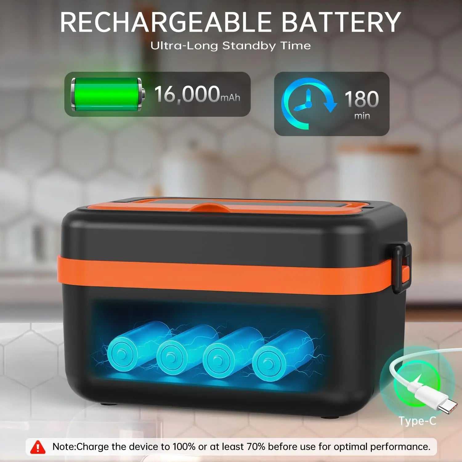 Tragbarer elektrischer Speisenwärmer, 1L Fassungsvermögen mit Timer und Powerbank-Funktion, kabelloser Speisenwärmer, ideal für Arbeit, Reisen, Auto