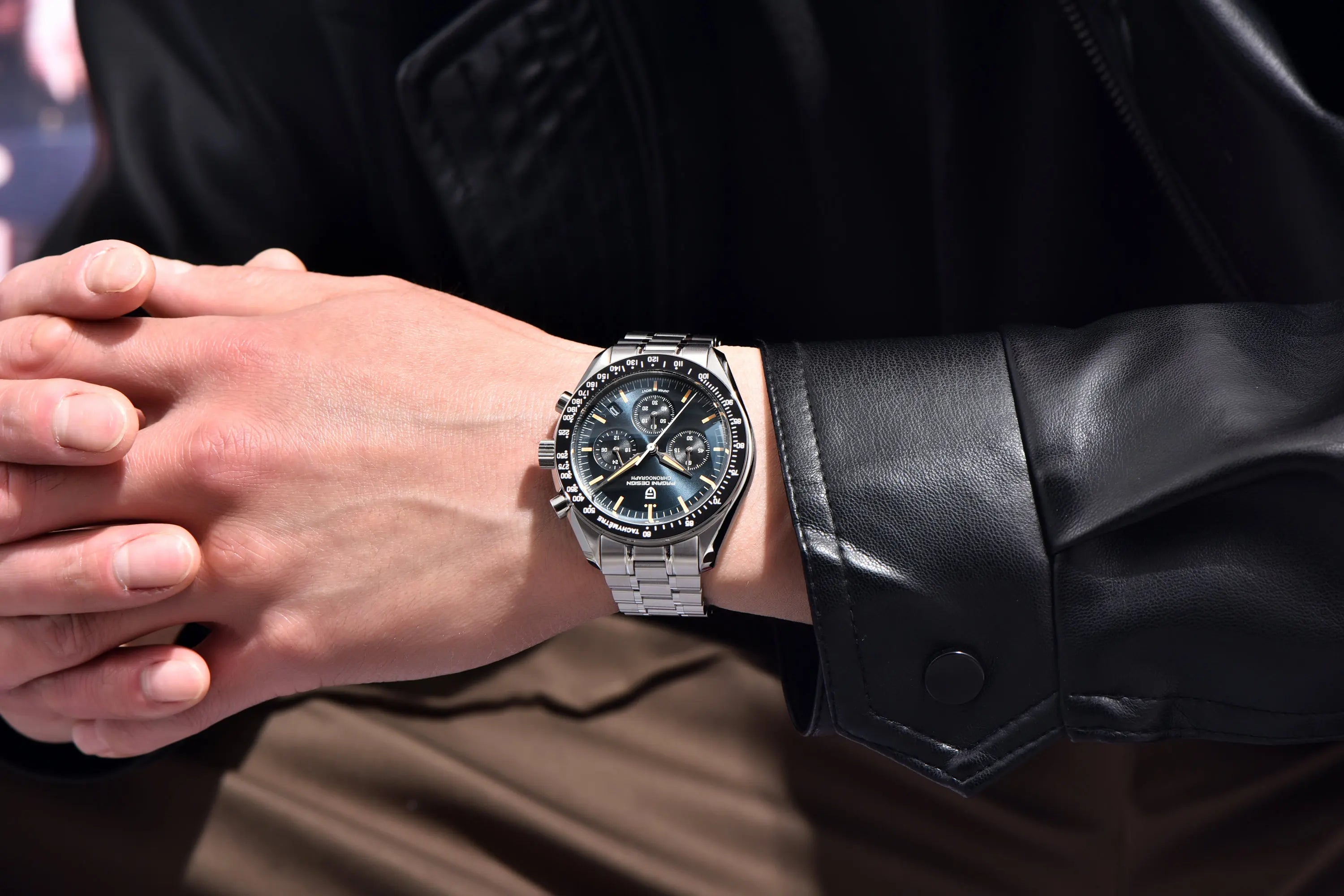 PAGANI DESIGN Orologio da Polso Uomo Luna Quarzo Cronografo Acciaio Inox Nero