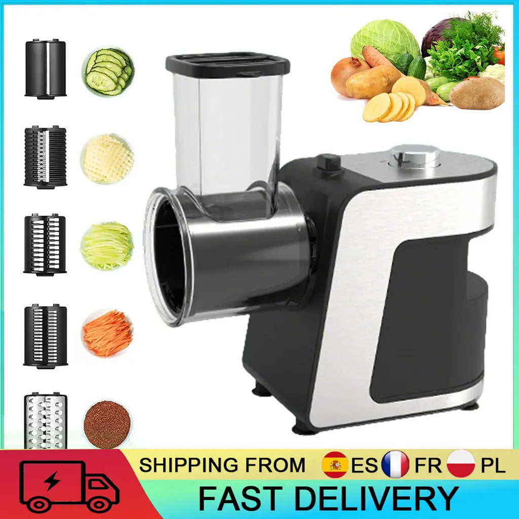 Elektrischer Gemüseschneider 500 W, multifunktionaler 5-in-1-Slicer, austauschbare Schneidklingen für Küchengeräte für zu Hause