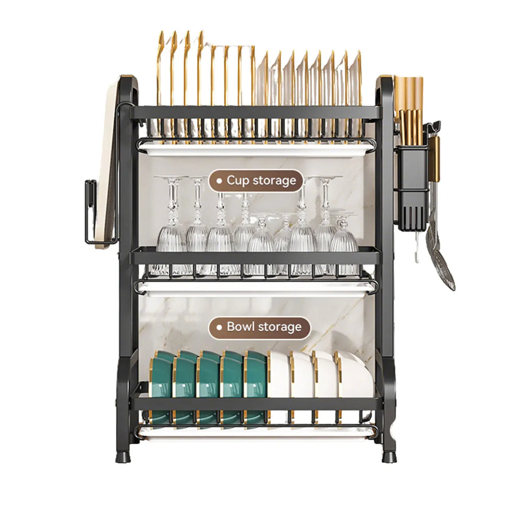 Stendino per piatti Scolapiatti a 3 livelli Scolapiatti Scaffale per piatti antiruggine di grande capacità con portautensili Organizzatore da cucina