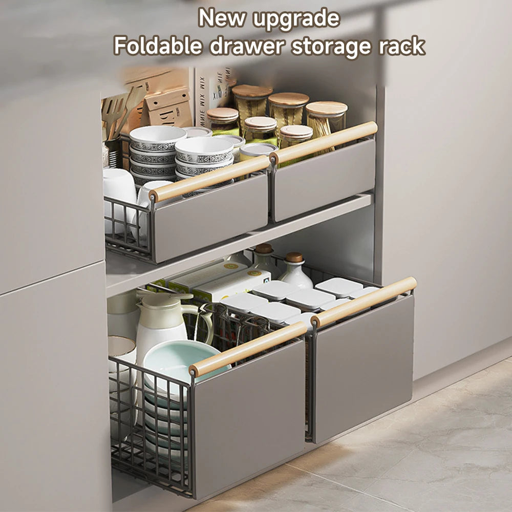 Scaffale portaoggetti con cassetto estraibile, cestino portaoggetti, scaffale per armadio scalabile, organizer per cassetti, per armadi, cucine, sala da pranzo