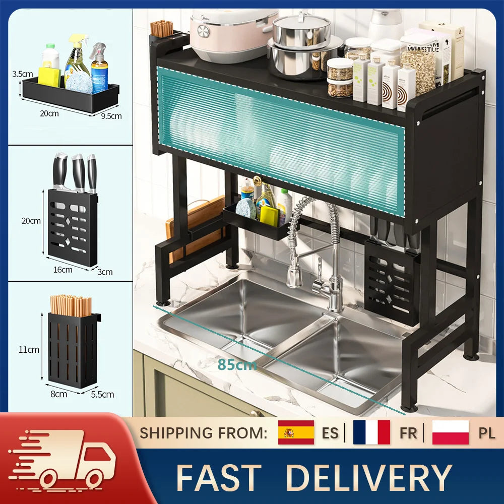 Stendino per piatti sopra lavello da 85 cm con coperchio Scaffale scolapiatti regolabile di grande capacità per piatti da cucina Ciotole Utensili