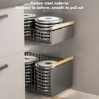 Ausziehbarer Organizer mit Holzgriff, Push-Pull-Auszugskorb für Schrank, klappbarer Schubladenauszug, Abtropfgestell für Küchenspüle/Badezimmer